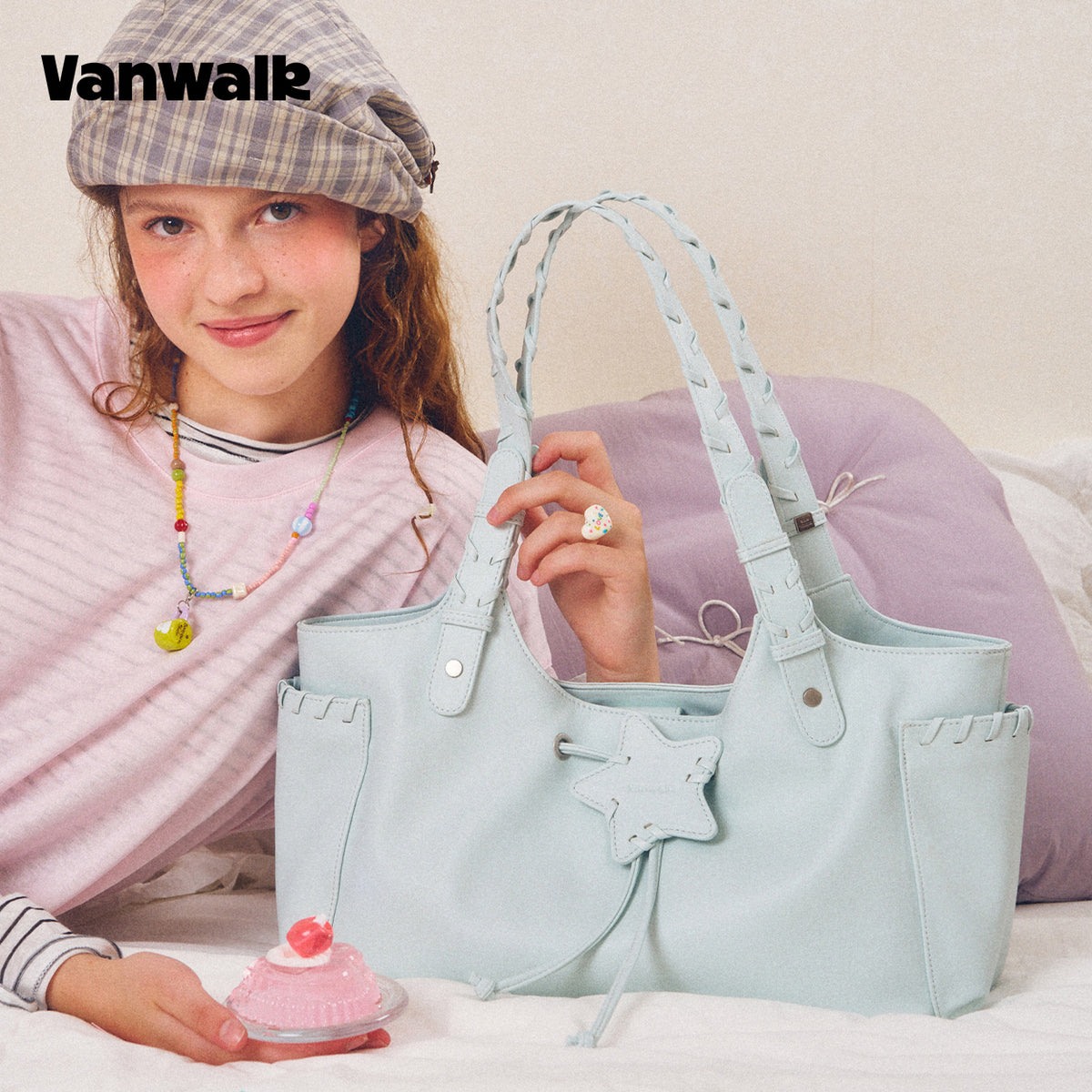 VANWALK Cocoa Pie Series Y2K Soft Leather Shoulder Bag V3106