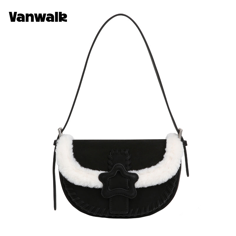VANWALK COCOA PIE Series Classic Fuzzy Plush Original Design Shoulder Bag V3094