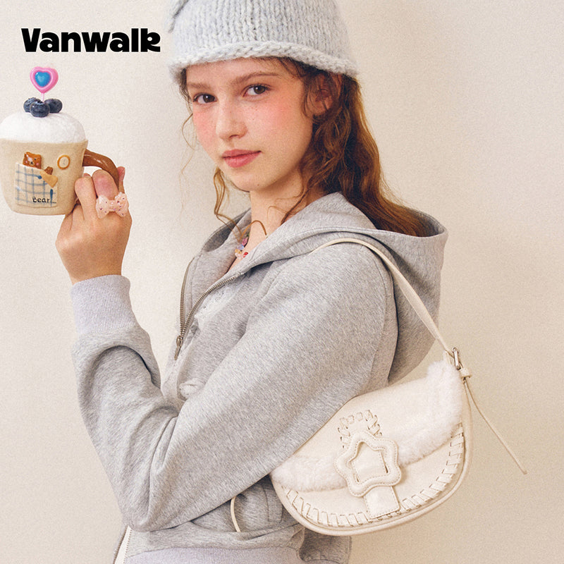 VANWALK COCOA PIE Series Classic Fuzzy Plush Original Design Shoulder Bag V3094