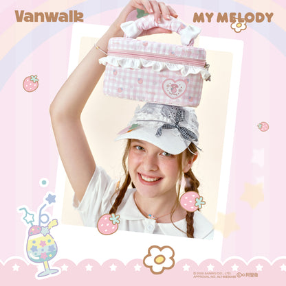 Vanwalk Sanrio Series Cute Gingham Cosmetic Pouch Bow Makeup Bag VS109