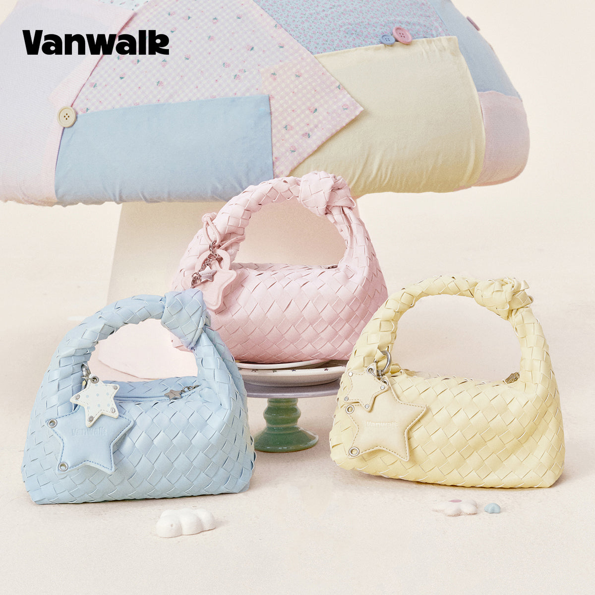 Vanwalk Woven-Texture Knot Embossed Leathe Handbag V3081