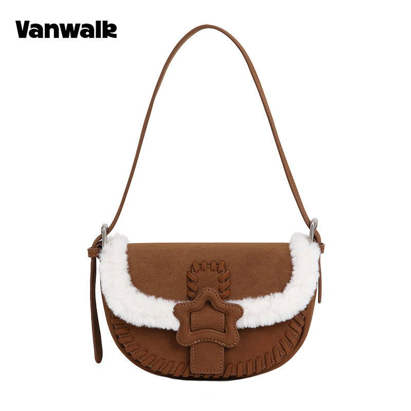 VANWALK COCOA PIE Series Classic Fuzzy Plush Original Design Shoulder Bag V3094